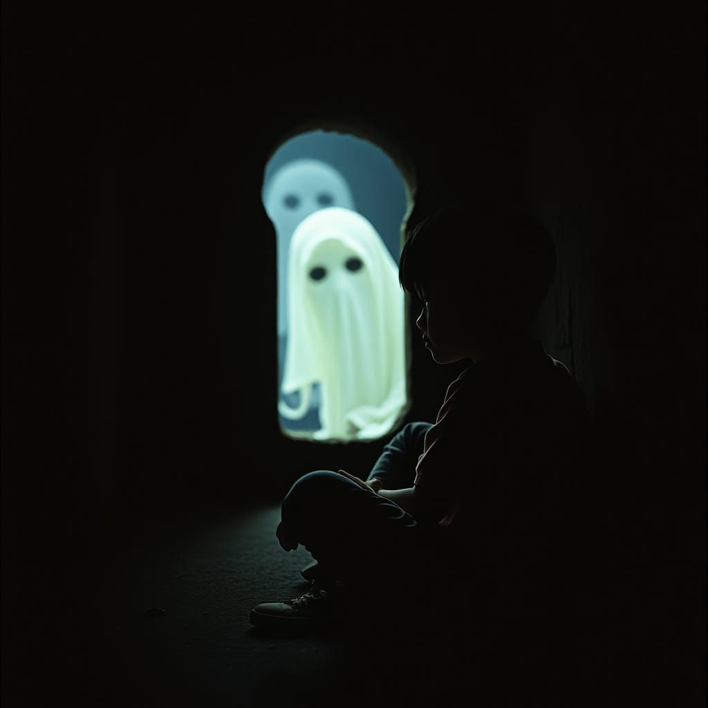 Japanese Boy and Ghost Child: Cinematic Film Still