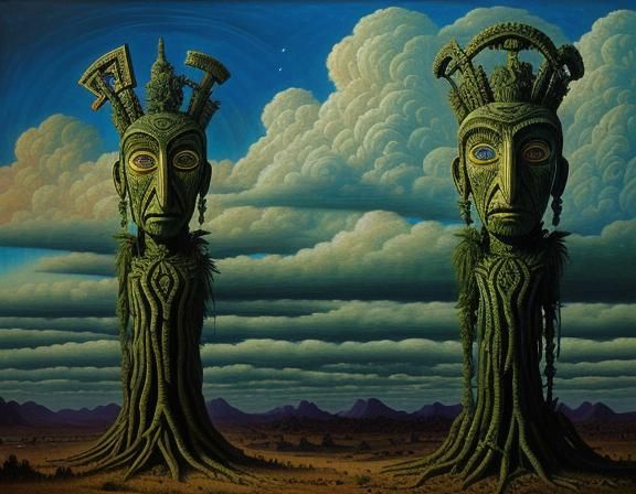 Surreal Totem Figures in a Desert Landscape