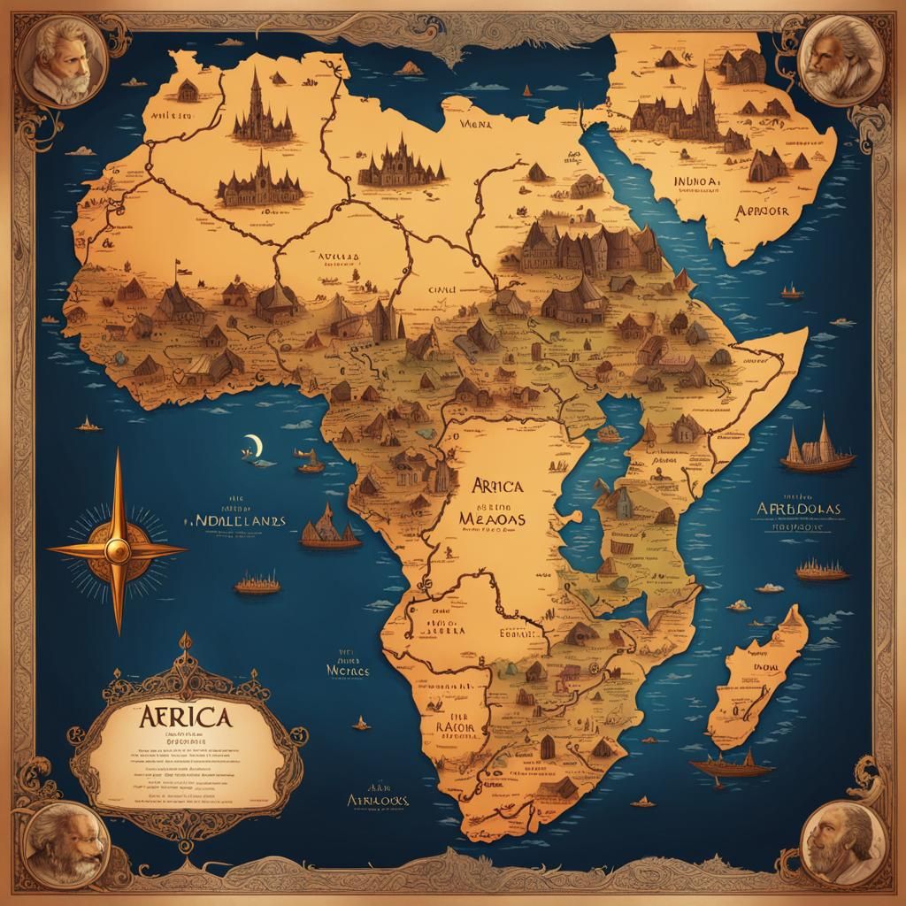 Detailed Fantasy Map of Africa with Dragon