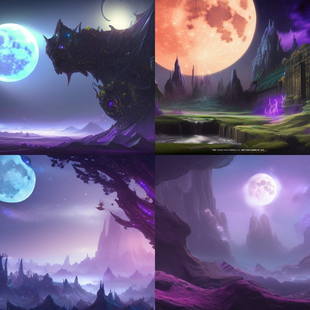 Blue Moon with Purple Stars, Fantasy Concept Art