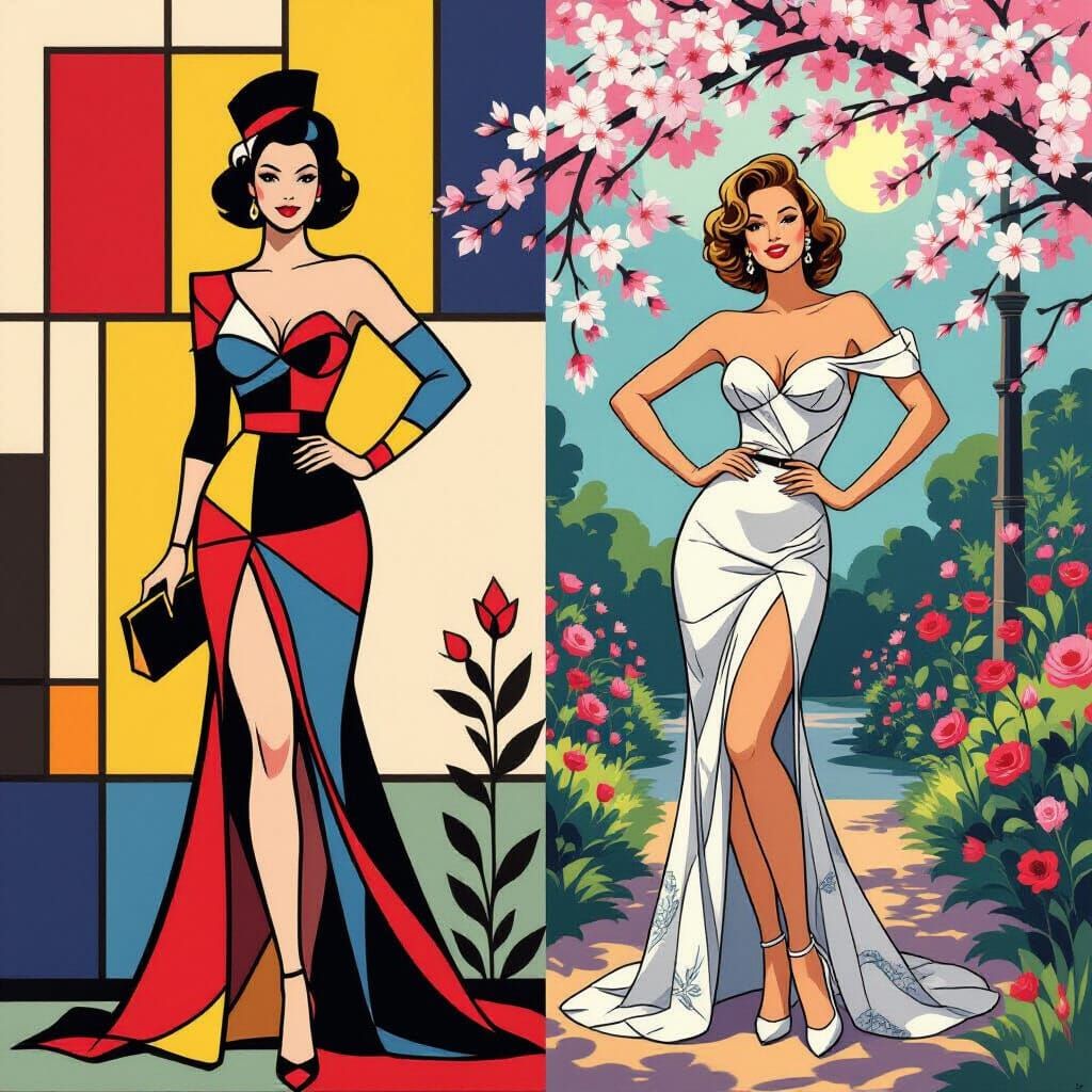 Mondrian-Inspired Pin-Up in Geometric Garden