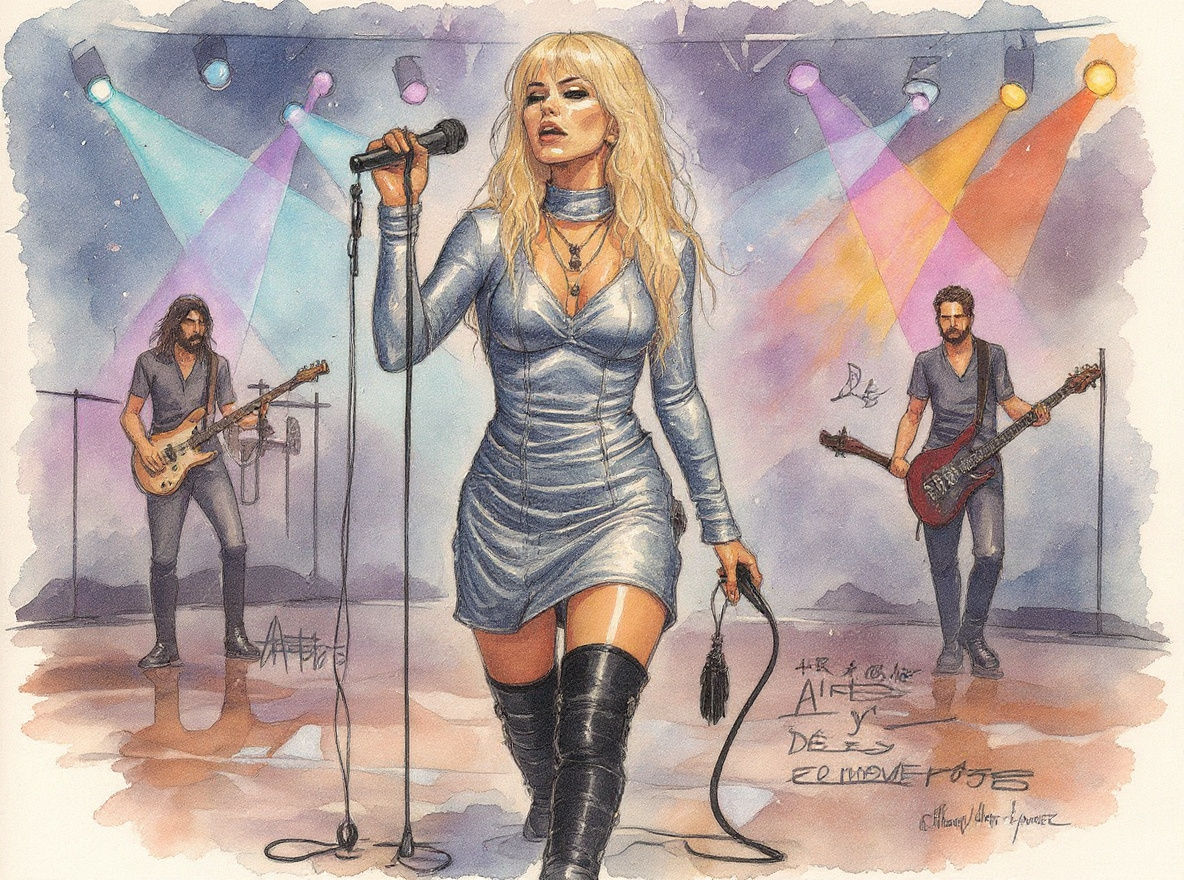 Grunge Watercolor Rock Concert Stage Illustration
