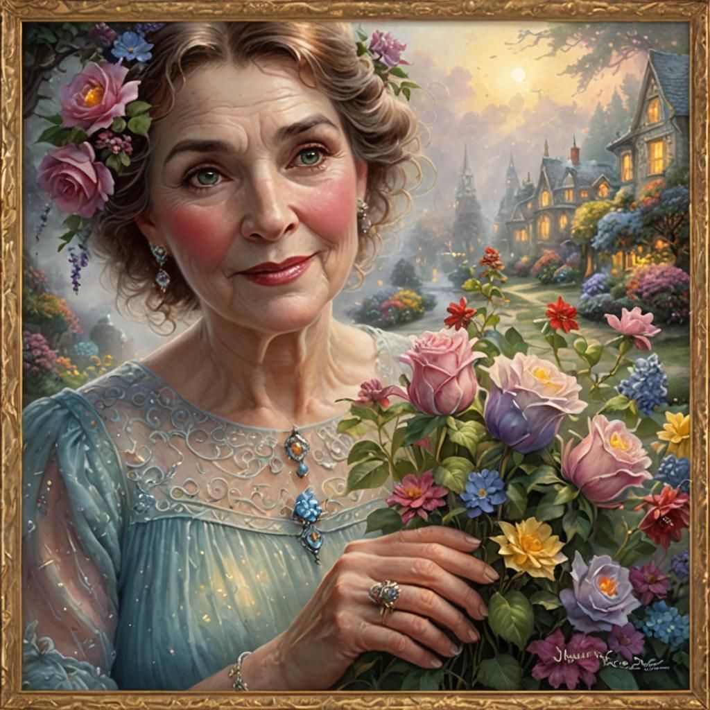 Ethereal Grandmother in a Fantasy Landscape