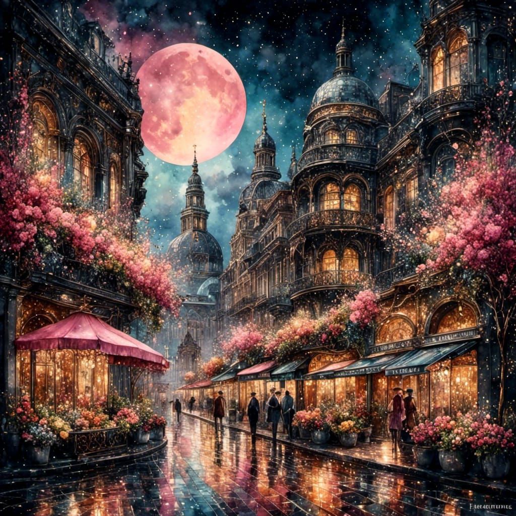 Ethereal Morning Cityscape in Vibrant Watercolor