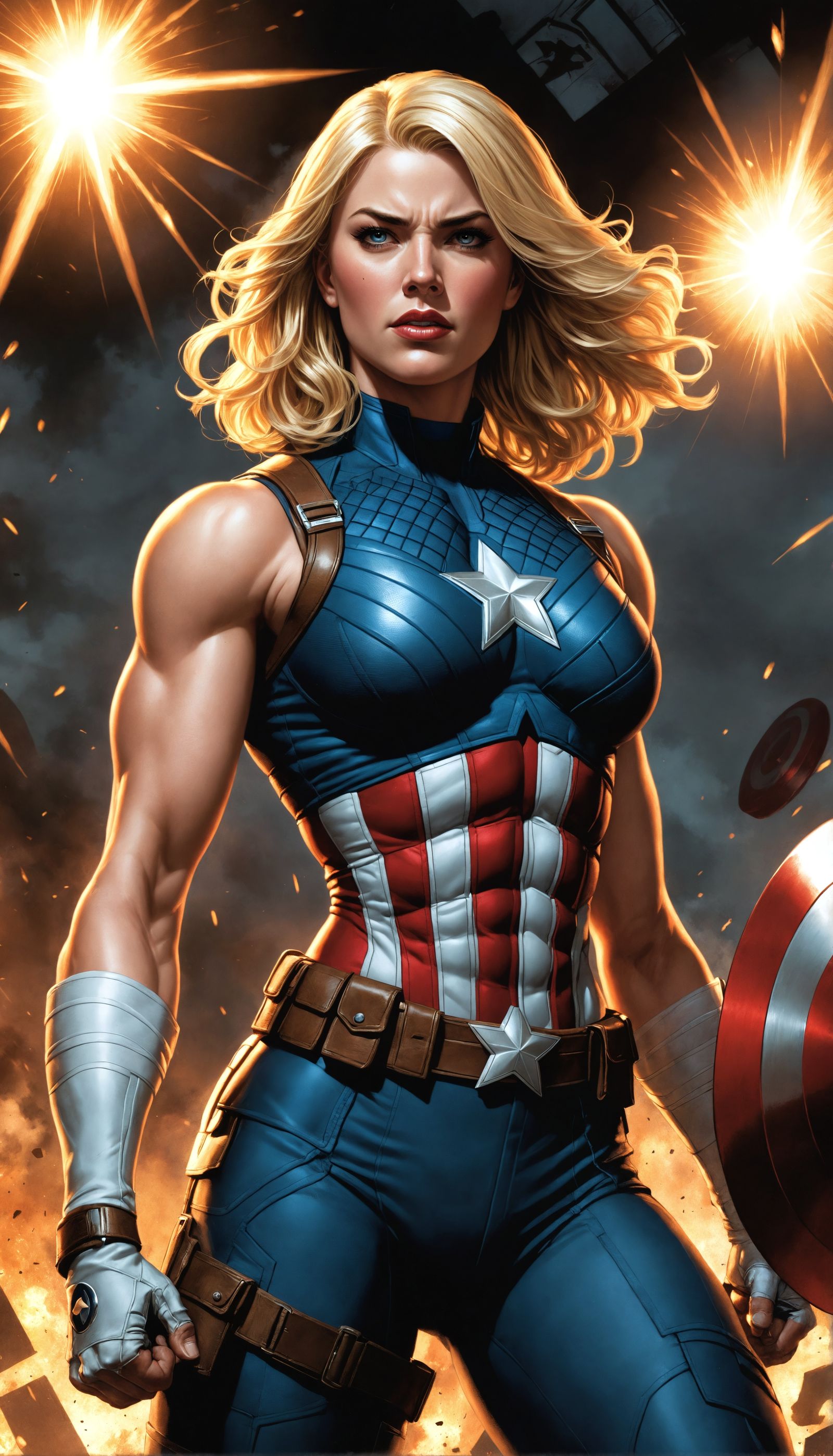 Muscular Female Captain America in Comic Book Art