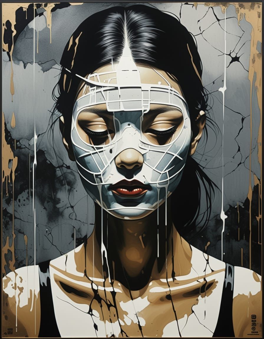 Surreal Oil Painting of Woman with Bandaged Eyes