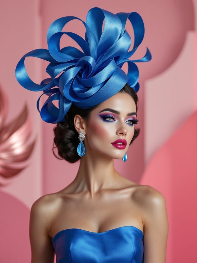 Glamour Model with Azure Silk Headpiece