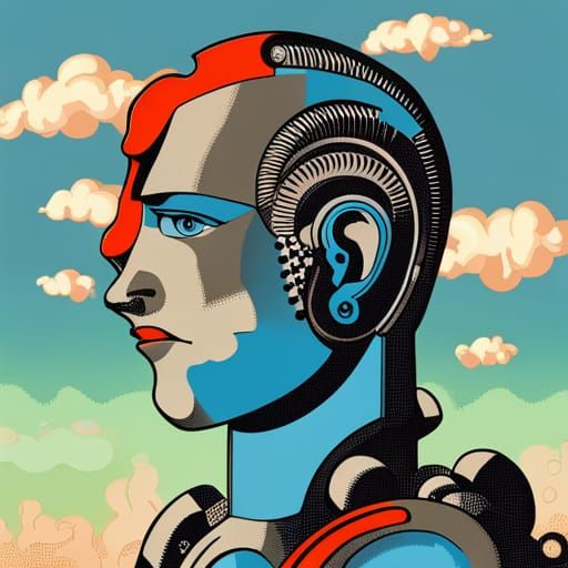 Cyborg Portrait in Vintage Pop Art Style