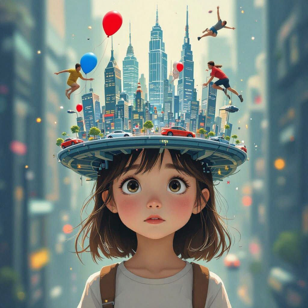 Cityscape Girl: Dreamlike Impressionism Inspired by Ghibli