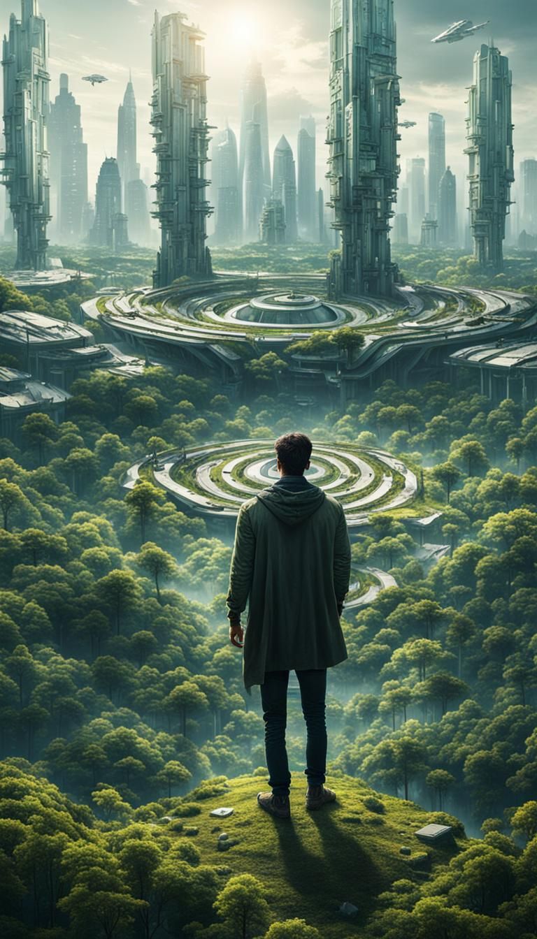 Futuristic City Glimpse From Abandoned Forest