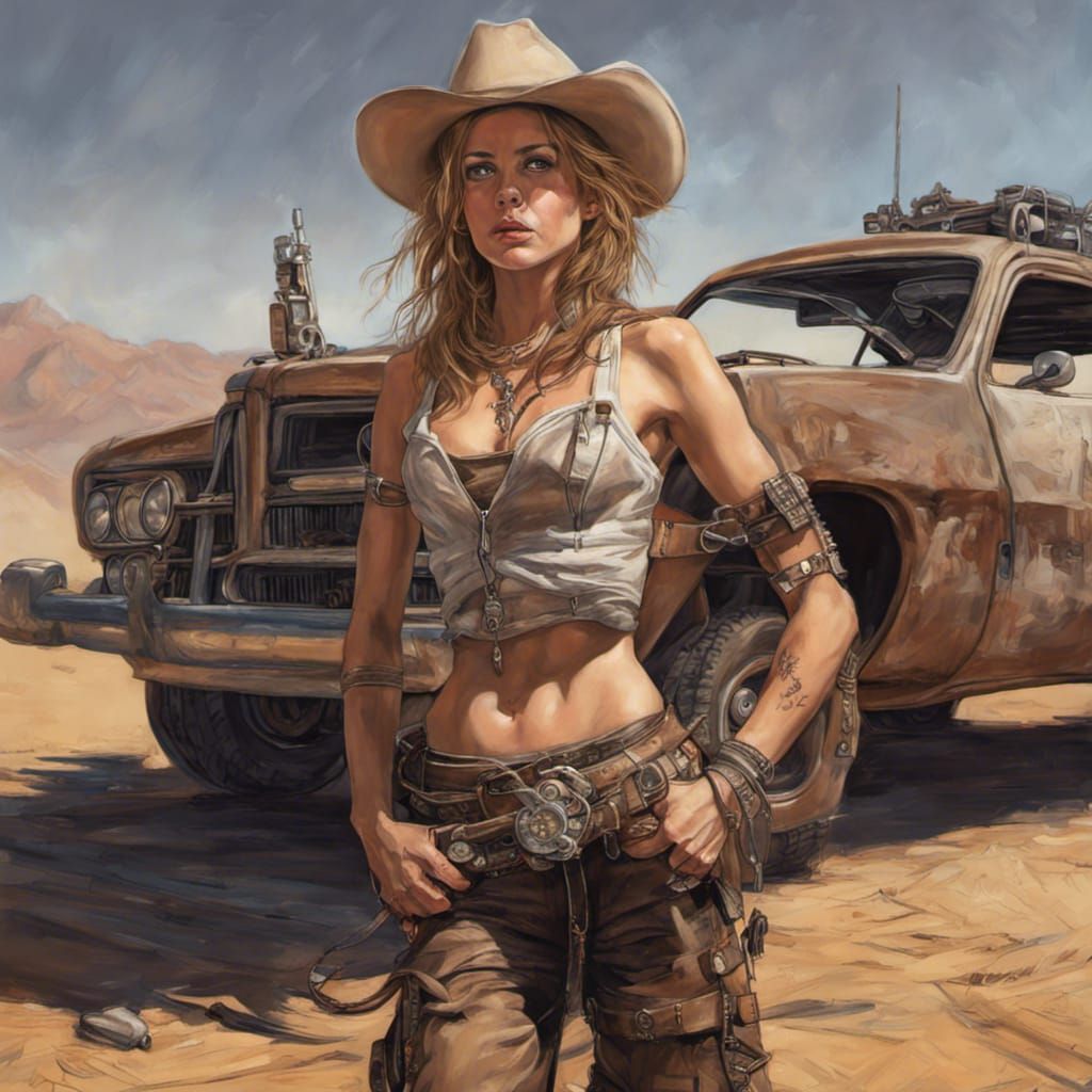 Cowgirl in Post-Apocalyptic Western Desert