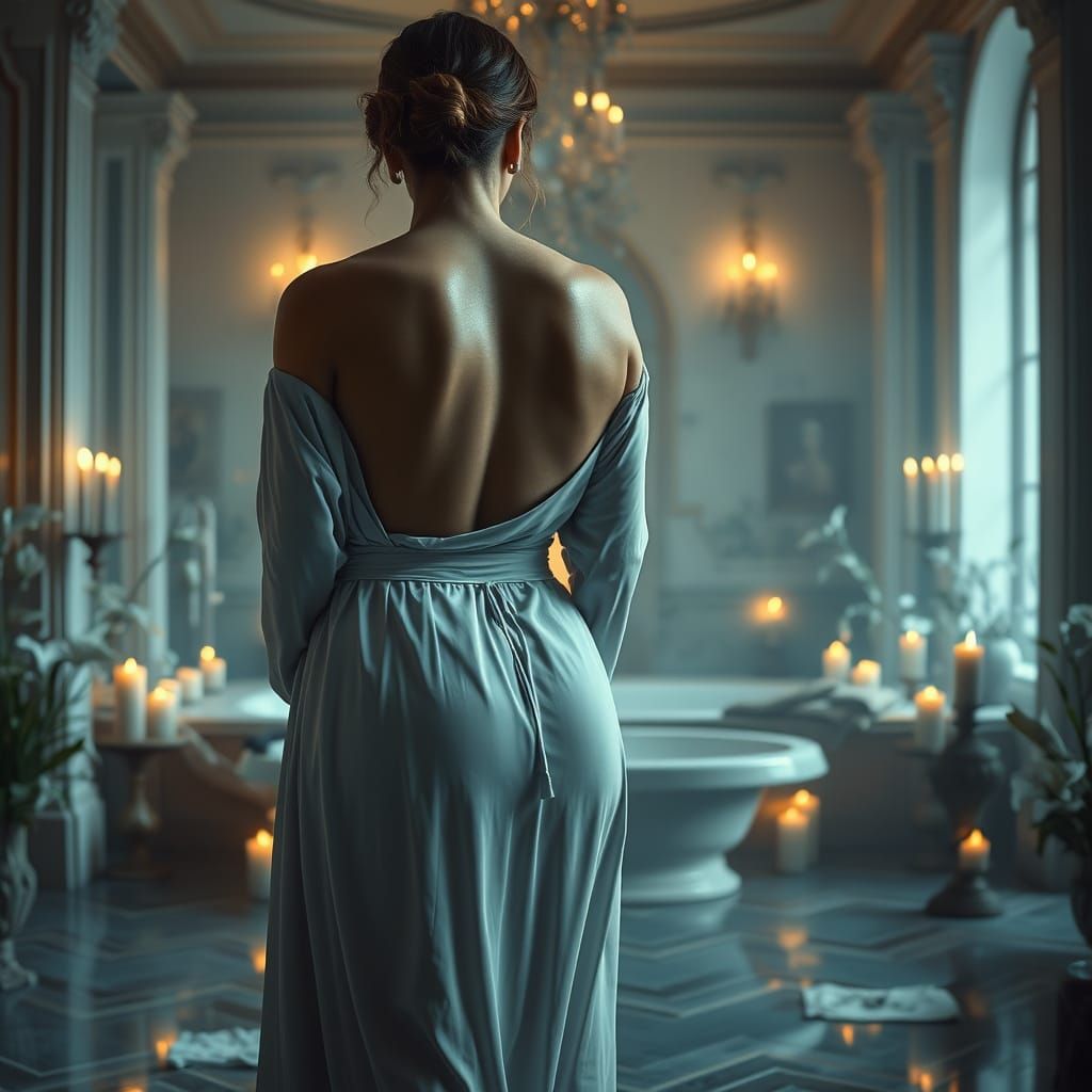 Sensual Bathhouse Scene in Opulent Digital Art