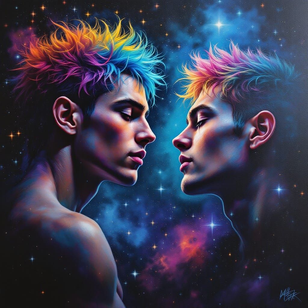 Gay Couple in Cosmic Graffiti Art