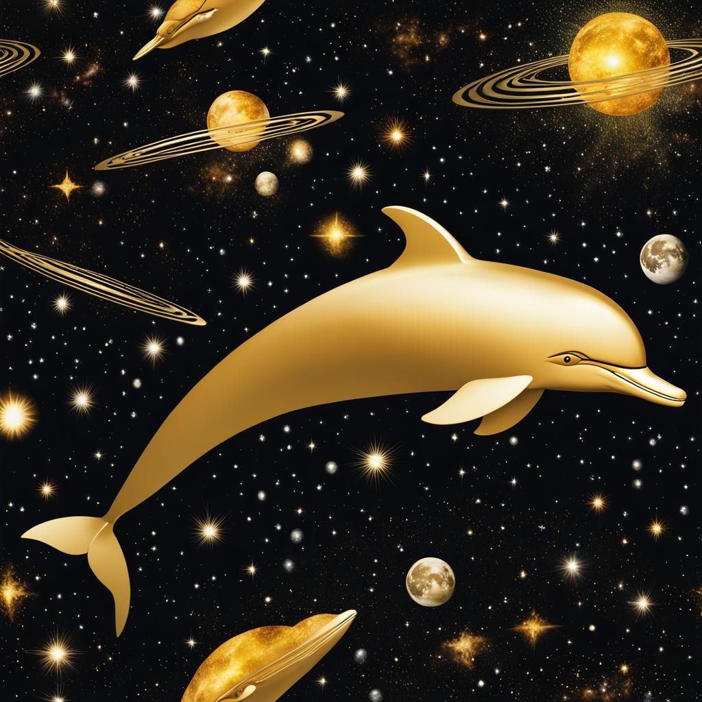 Golden Dolphin Flight Through Nebula
