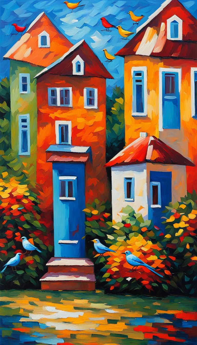 Charming Birds in an Expressionist Impressionist Painting