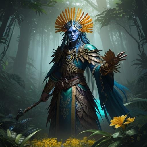 Micronesian Warrior in Mystical Forest, Fantasy Art