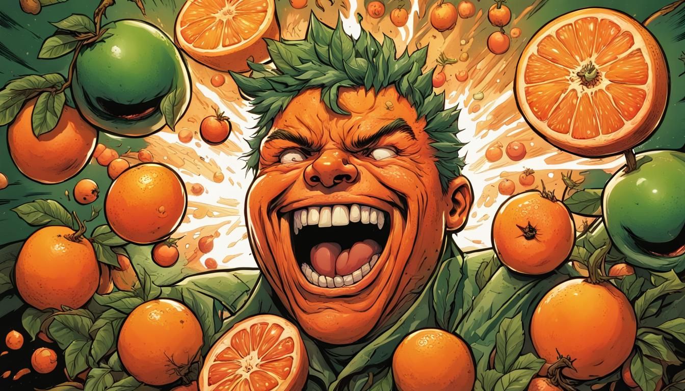 Exploding Orange Cartoon Portrait in Comic Book Style