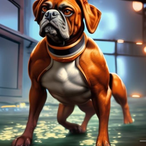 Detailed Boxer Dog Portrait in Fantasy Art Style