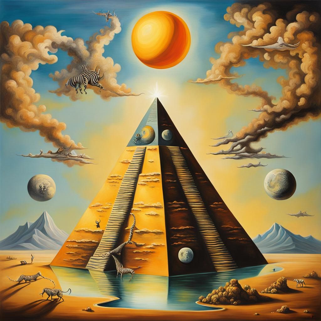 Surreal Upside-Down Pyramid at Sunrise, Dali-esque Art