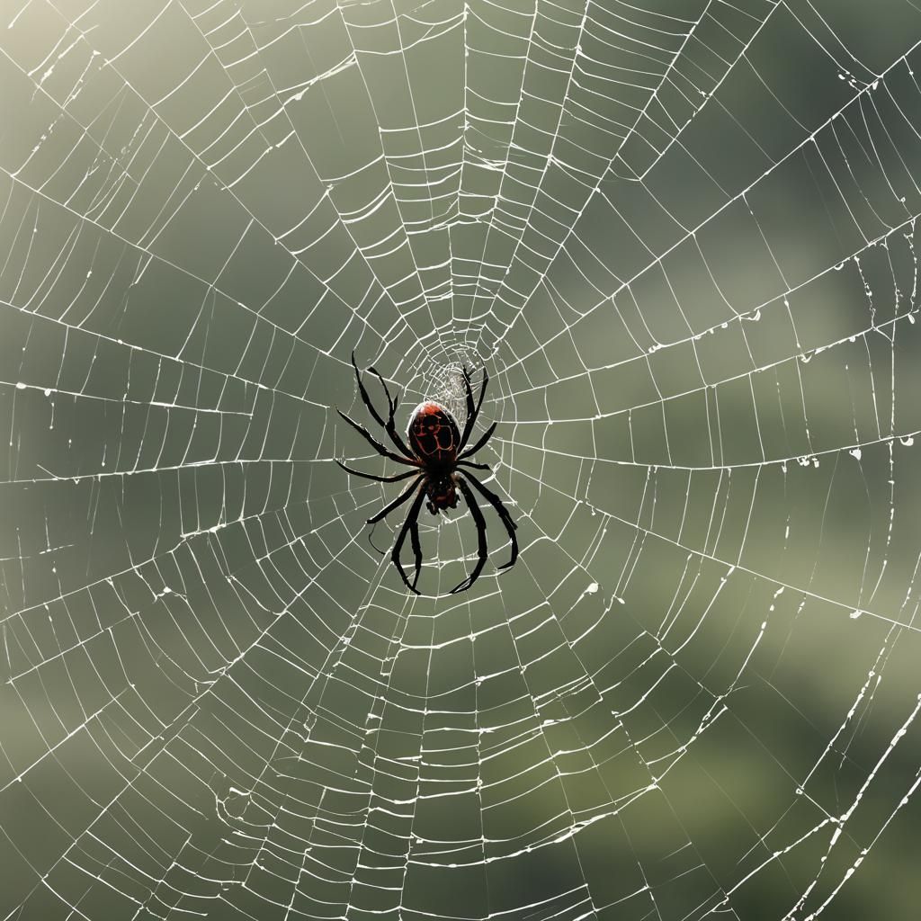 Spider Repairs Broken Web: Detailed Matte Painting