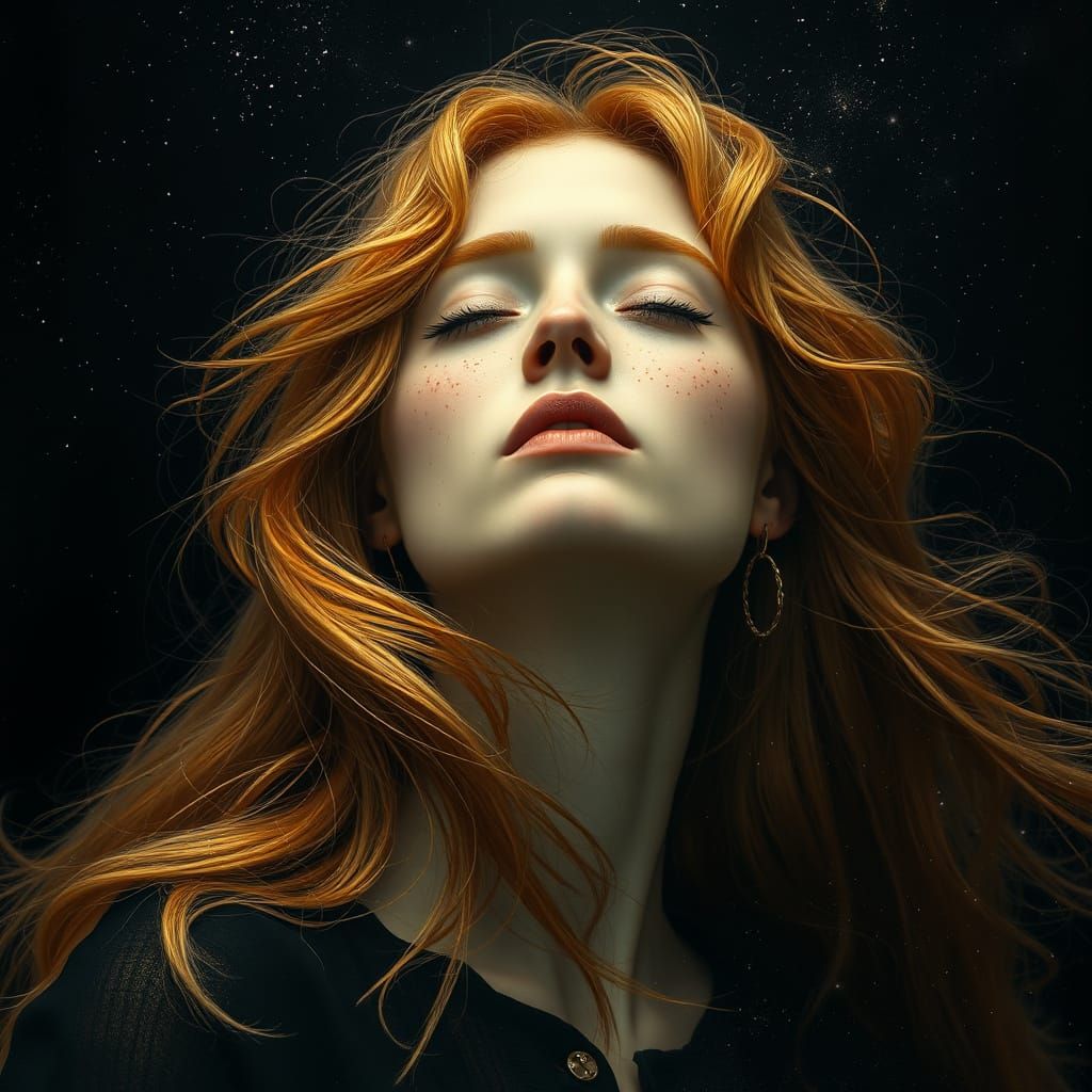 Ethereal Woman Surrounded by Stardust in Dreamlike Fantasy