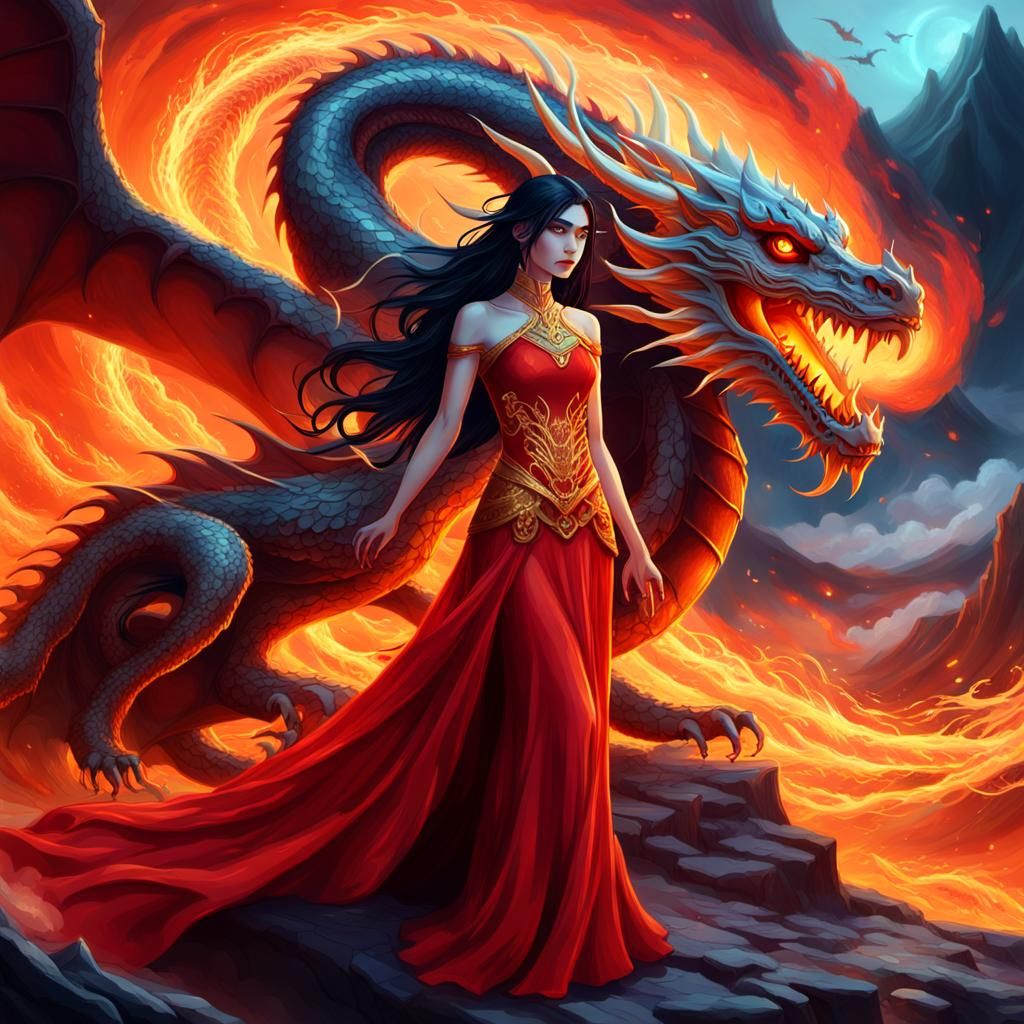 beautiful goth woman perfect body in long flowing red dress ...