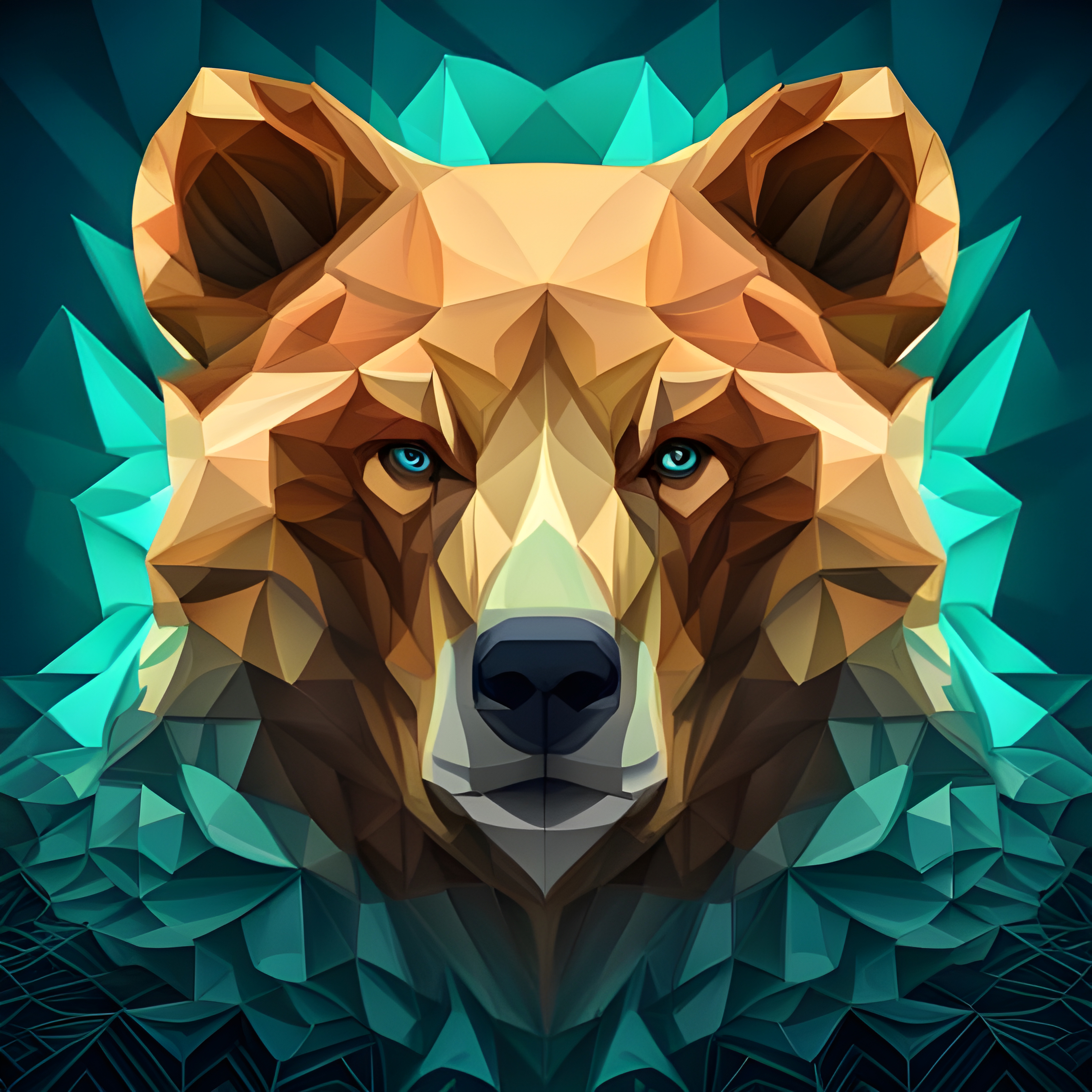 Geometric Grizzly Bear with Abstract Fractal Design