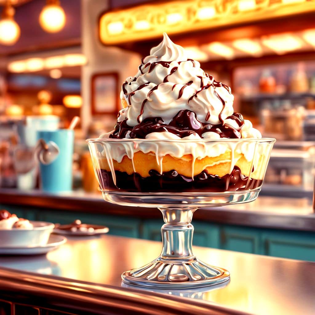 Retro Hot Fudge Sundae in Ethereal Fantasy Style