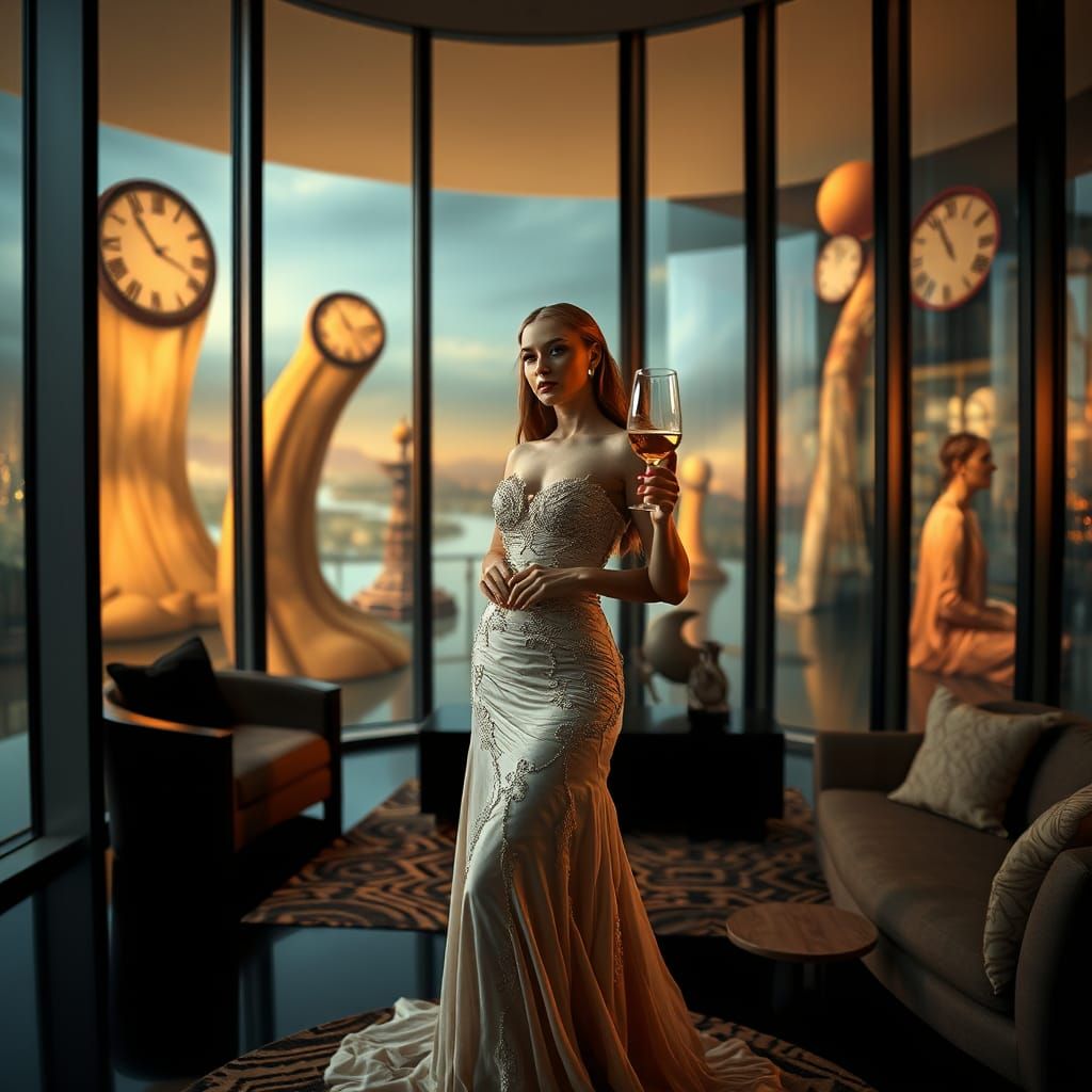 Woman in Dali-Inspired Dreamscape