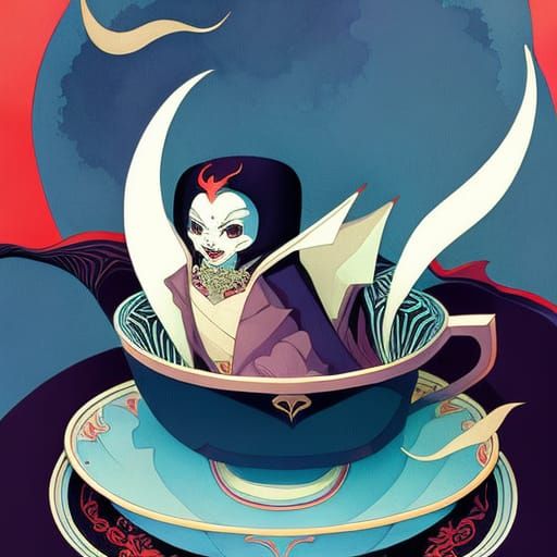 Vampire Babies in Teacup: Whimsical Digital Art