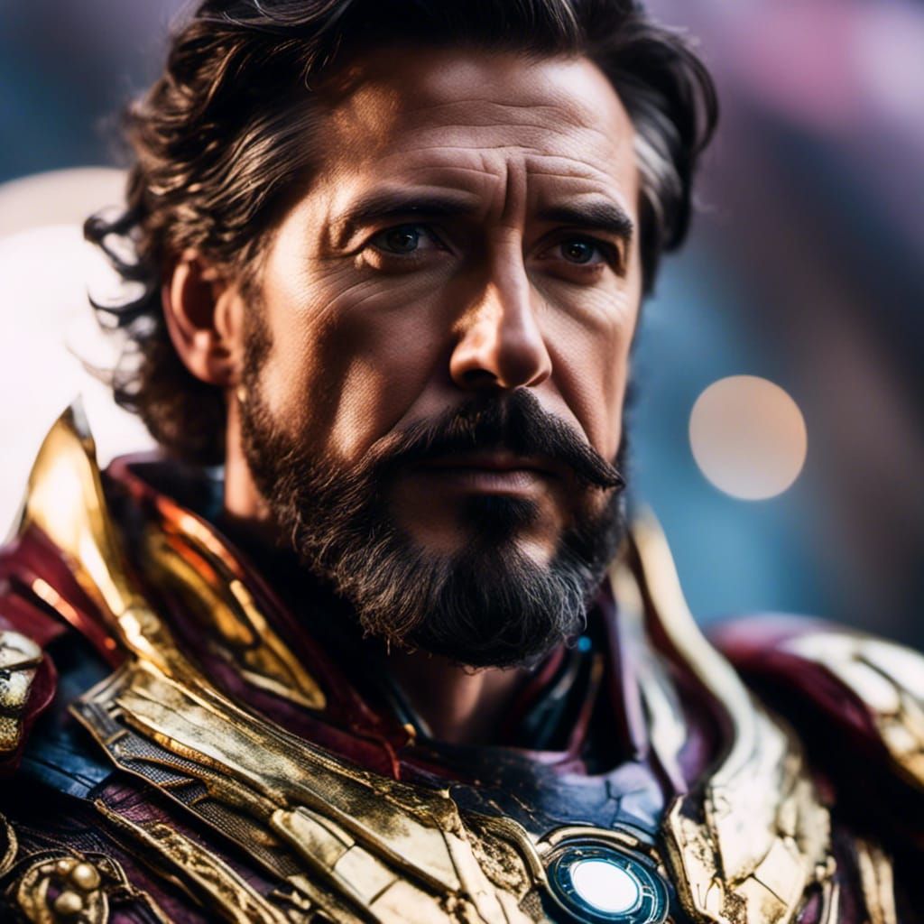 Bearded Iron Man Close-up with Fantasy Aesthetic