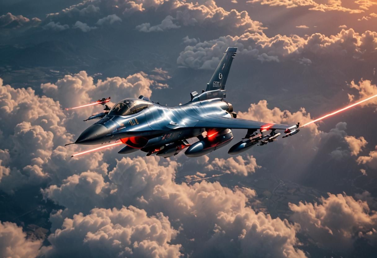 F16 Fighter Jet with Neon Effects and Sunlight