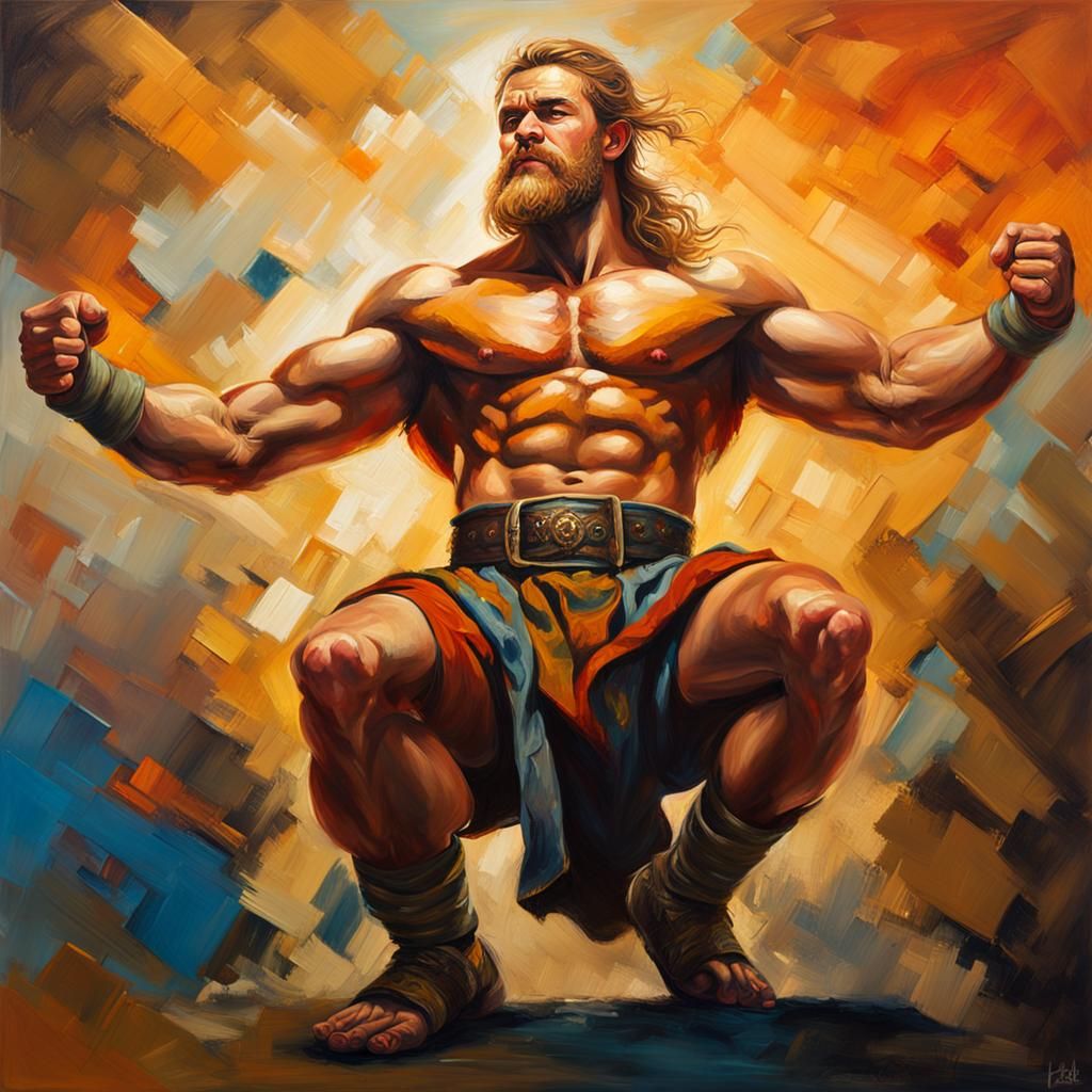 Vibrant Oil Painting of Charming Viking-Man in Golden Hour
