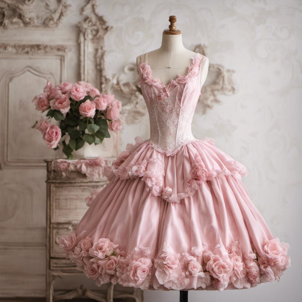 Pink Rococo Ballet Dress with Roses