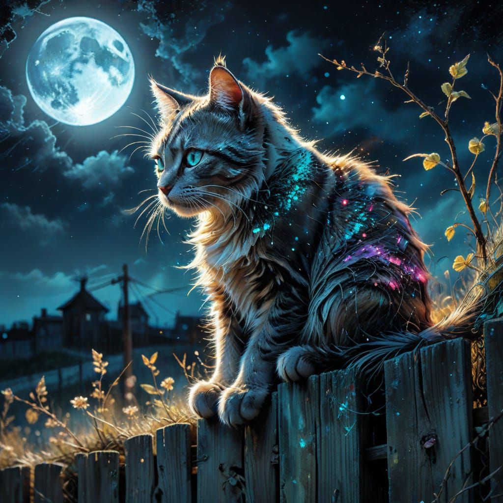 Whispering Moonlit Feline Silhouette