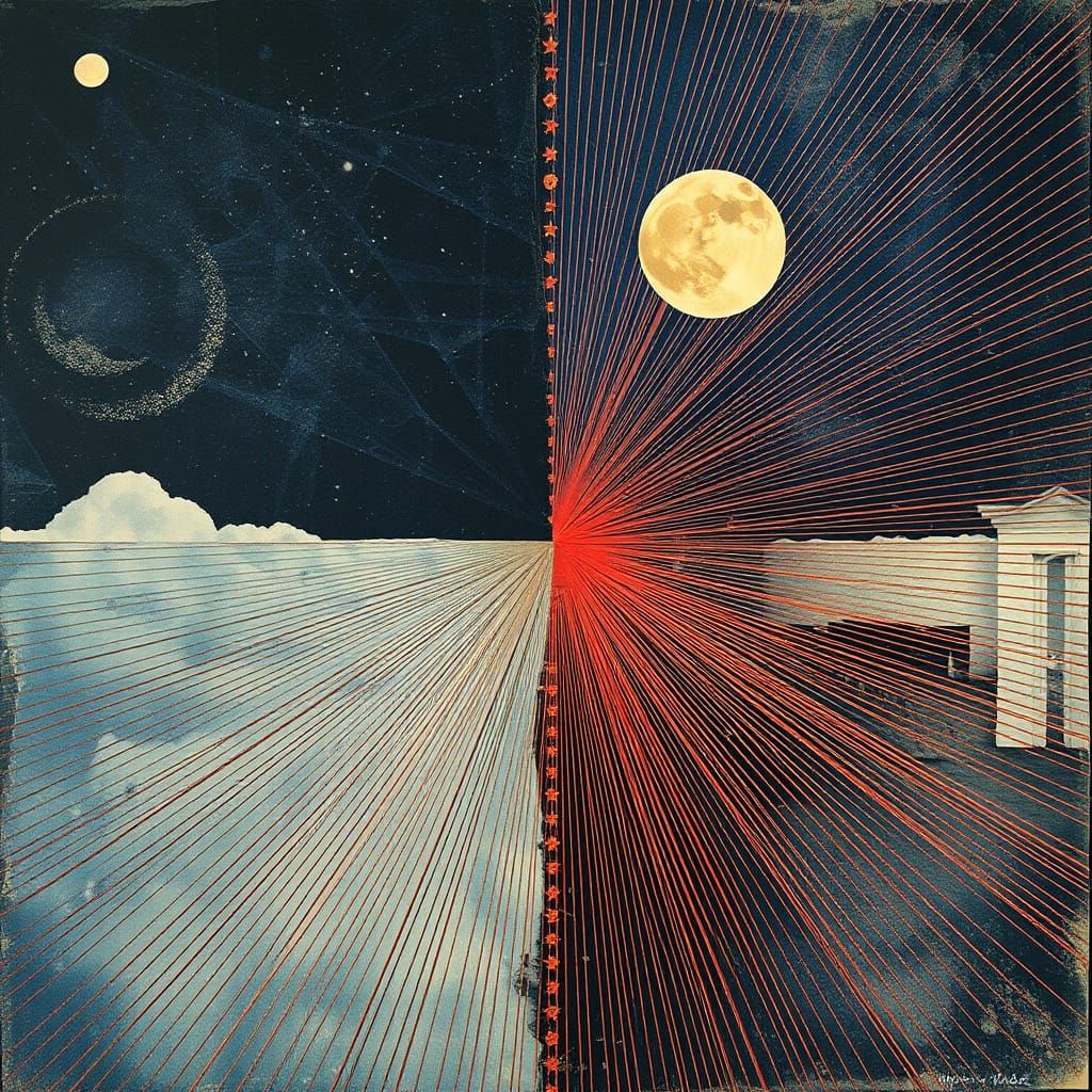 The Moon Falls: A Mixed Media Collage