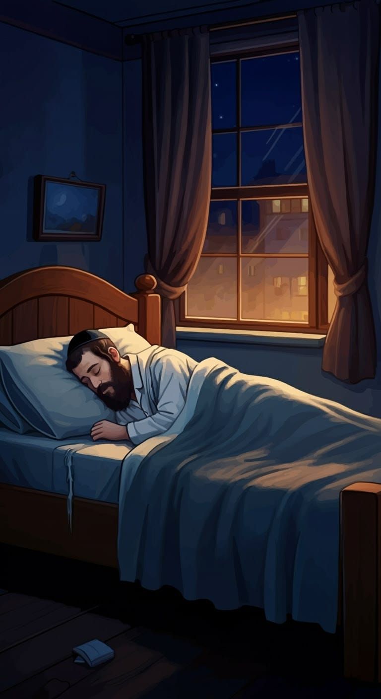 Chassidic Man Sleeping Peacefully in Comic Book Style
