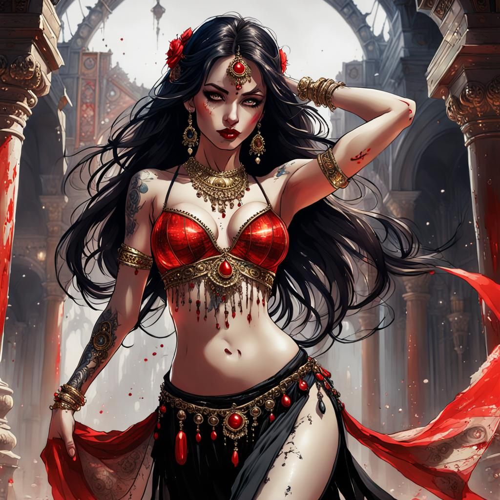 Gothic Belly Dancer in Anime Splash Art Style