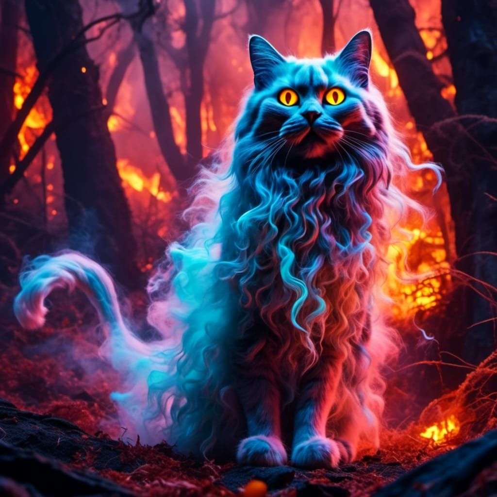 Glowing Ghost Cat in Halloween Graveyard