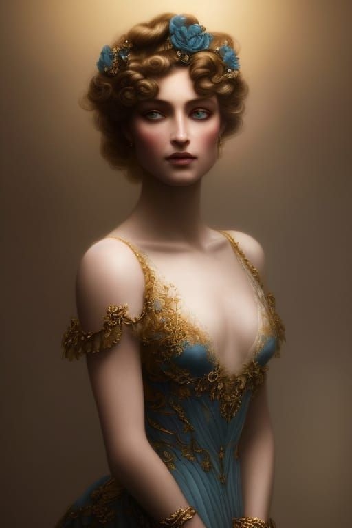 Princess with Golden Curls in Rococo Style