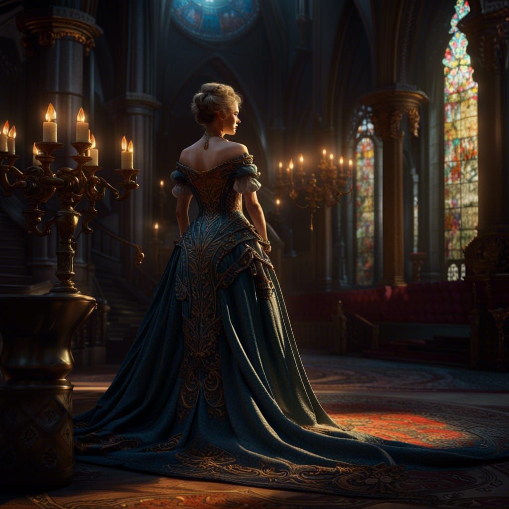 Intricately Detailed Medieval Ball Gown Concept Art