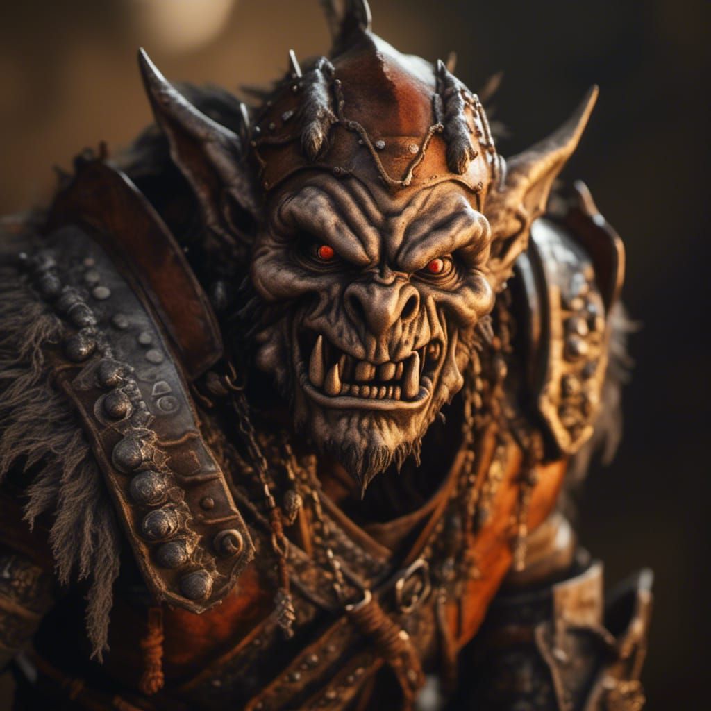 Hyperrealistic Grey Orc in Snowy Mountain Landscape