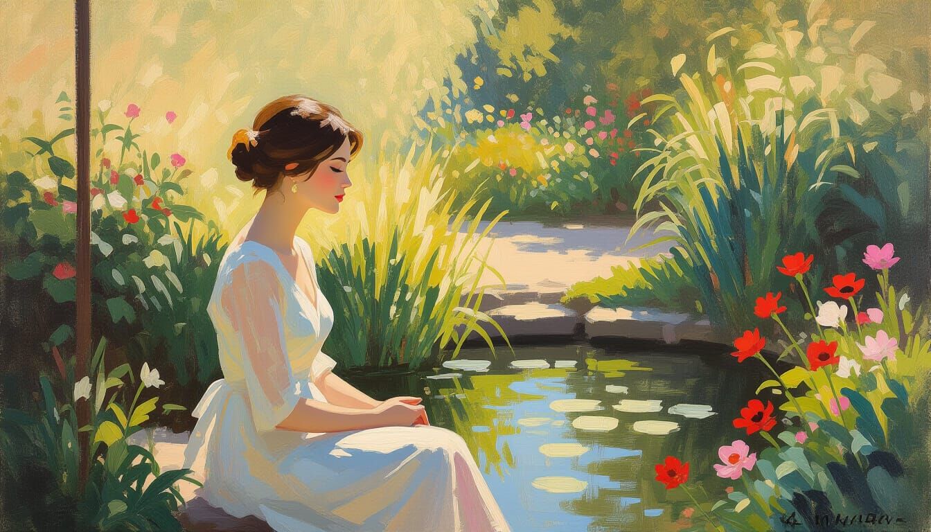 Impressionistic Woman in Floral Enclosure