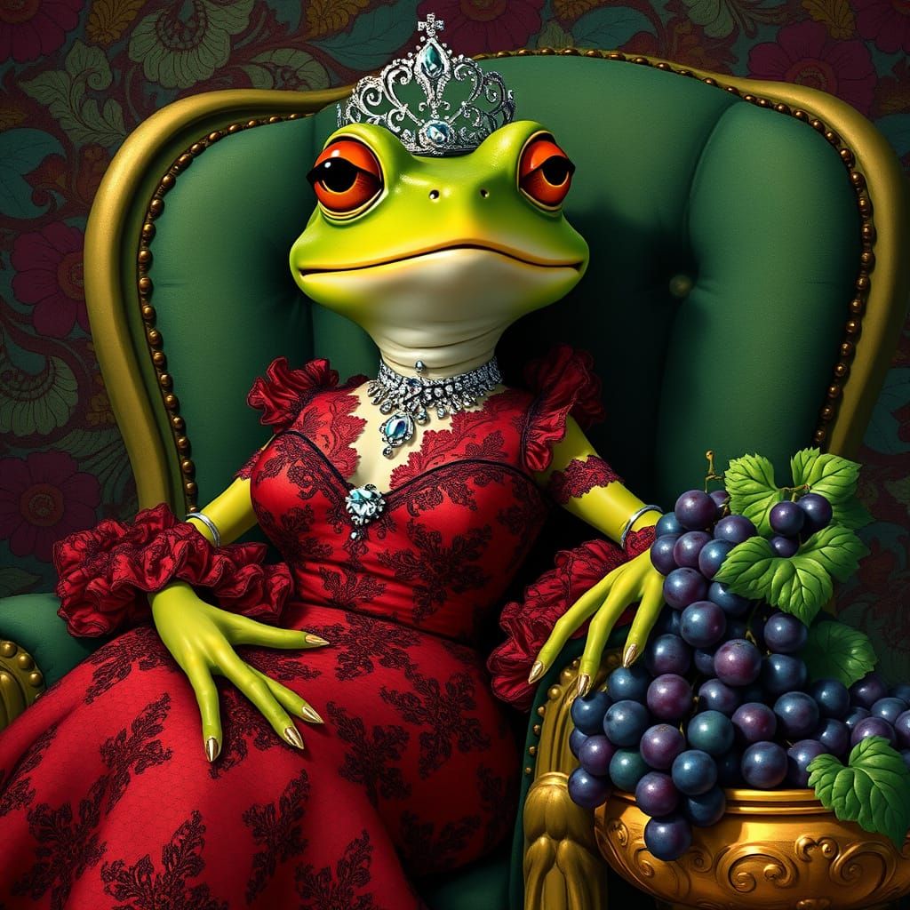 Regal Frog Princess in Lavish Evening Gown