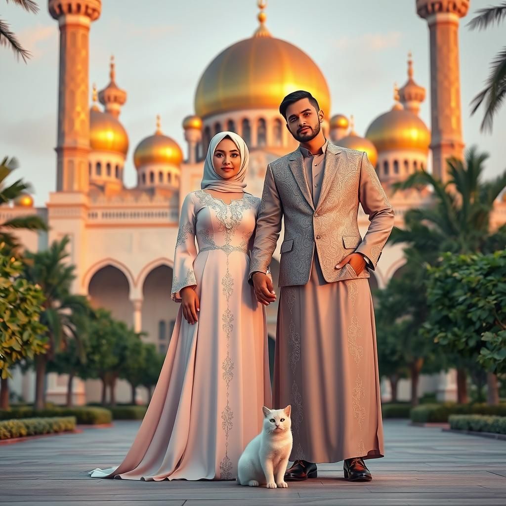 Elegant Islamic Couple at Sunset: Digital Art