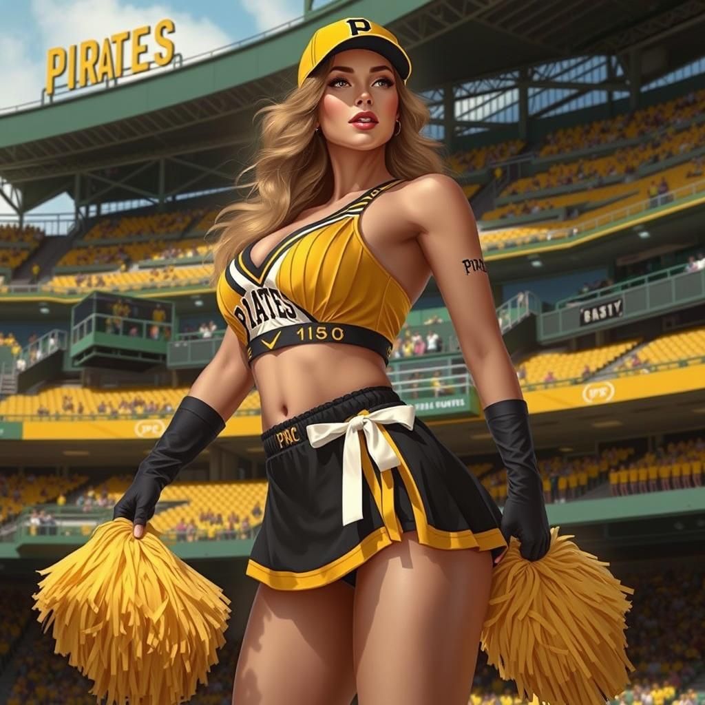 Pittsburgh Pirates cheerleader entertaining a baseball crowd in the PNC Park