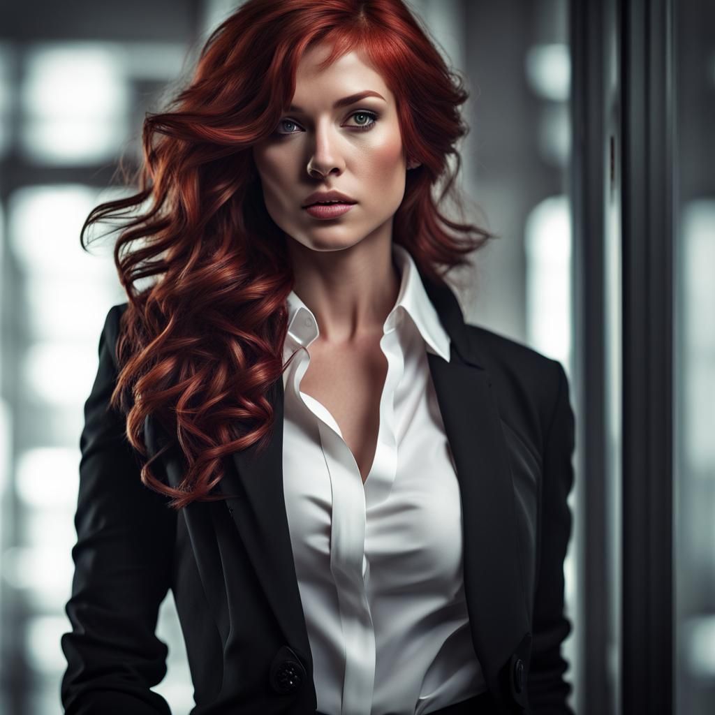Woman with Red Hair in Office Setting