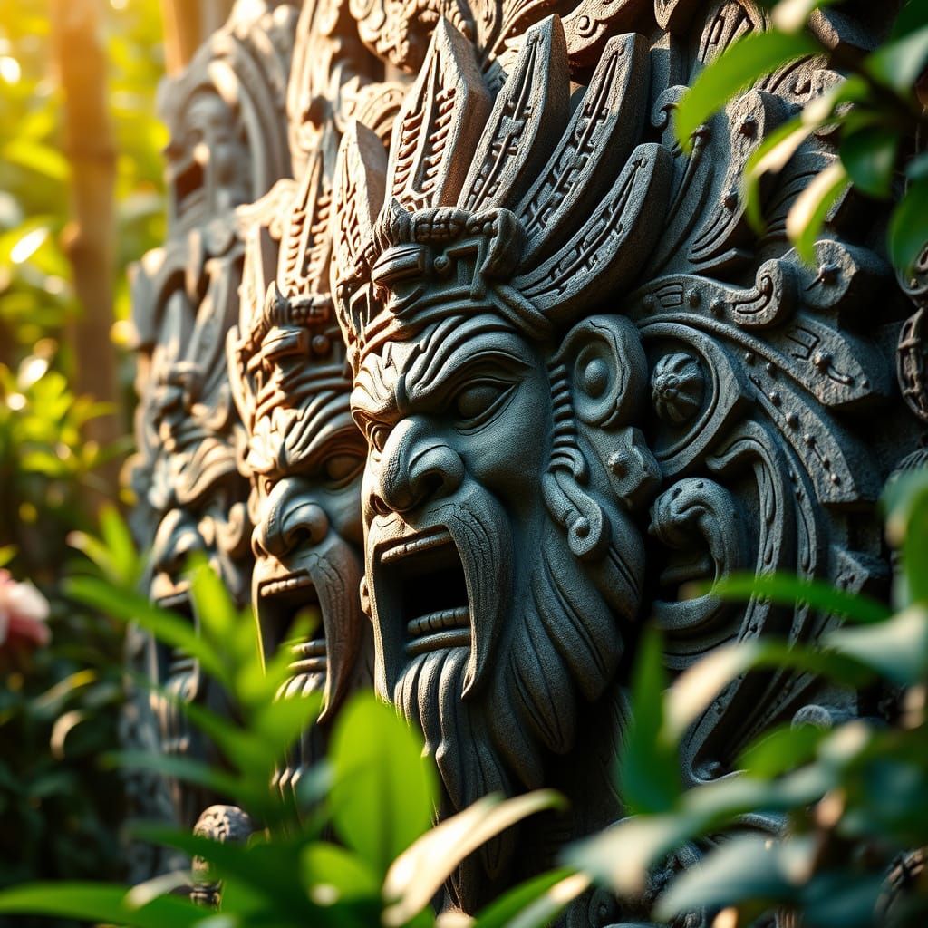 Mayan Gods of War in Lush Jungle