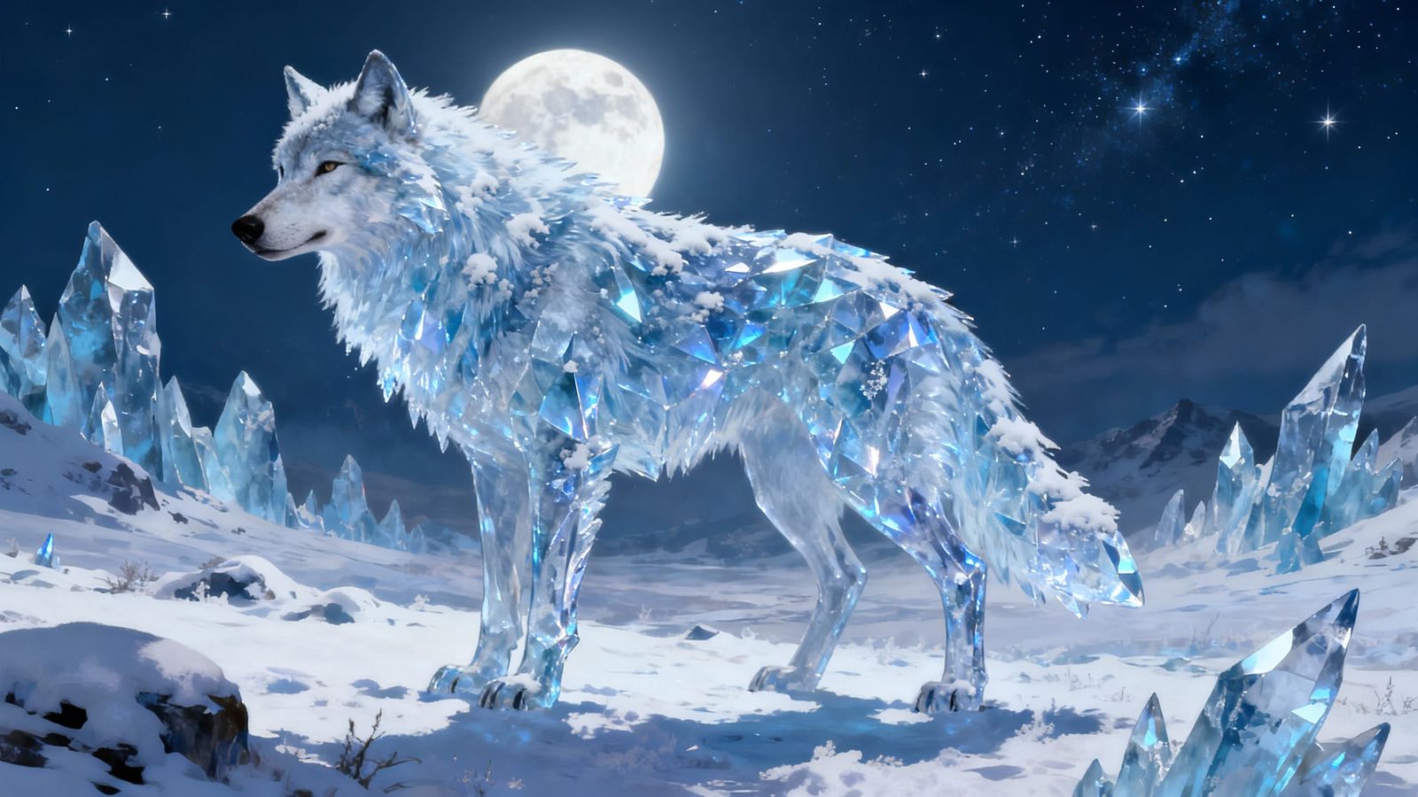 Mythical Frost Wolf Sculpted From Ice and Snow