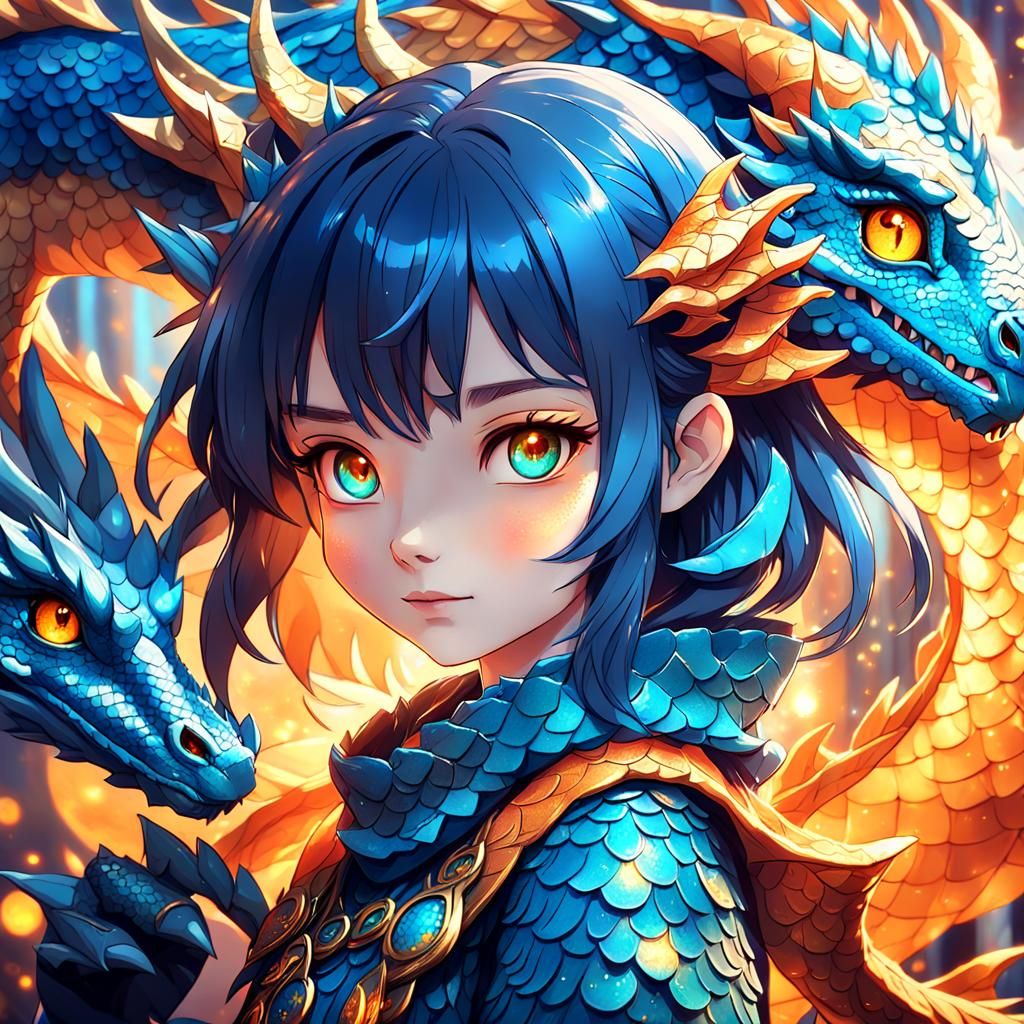 Anime Girl with Dragon Features in Fantasy Art